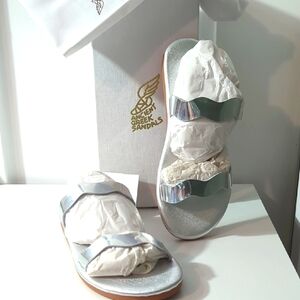 Ancient Greek Sandals NIB 7.5/8 Silver Metallic